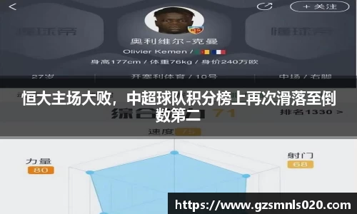 恒大主场大败，中超球队积分榜上再次滑落至倒数第二